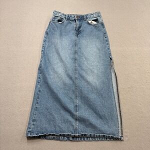Noisy May Denim Maxi Skirt Women's Small Blue Medium Wash Side Slit Classic Fit